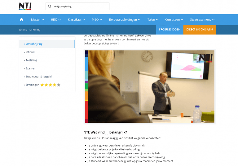 Ontwerp post-hbo opleiding Online Marketing voor NTI Opleidingen