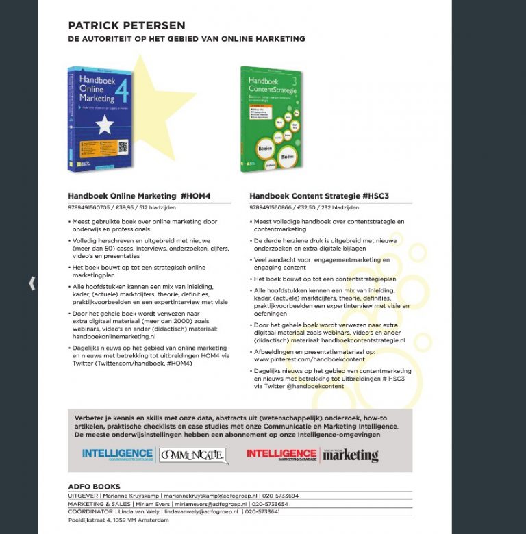 Bestsellers Handboek Online Marketing en ContentStrategie in de onderwijsgids van Adformatie