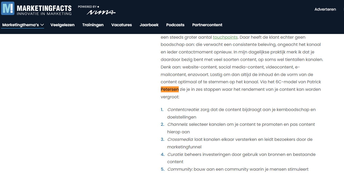 Op MarketingFacts. https://www.marketingfacts.nl/berichten/contentmarketing-eenvoudiger-dankzij-6c-model/