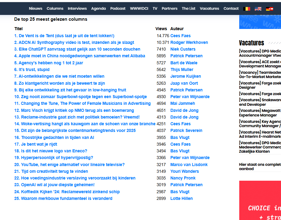 CEO AtMost drie maal in de de top 25 meest gelezen columns #AI #marketing #ontwikkelingen